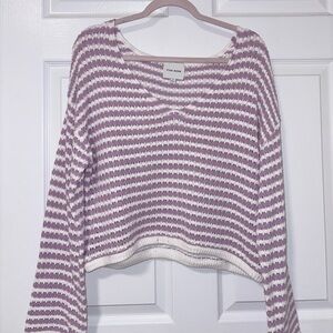 Pink Rose Lavender and White V-Neck Sweater